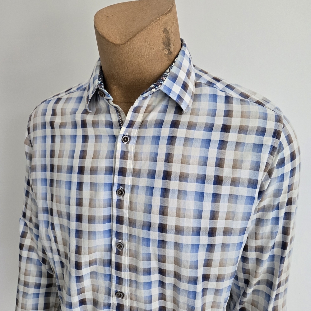 Robert Graham Blue and Brown Plaid Button-Down Shirt
